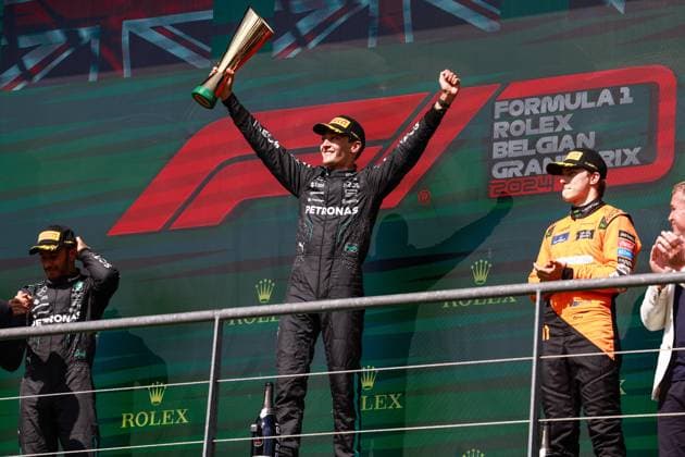 44 Lewis Hamilton (GBR, Mercedes-AMG Petronas F1 Team), 63 George Russell (GBR, Mercedes-AMG Petronas F1 Team), 81 Oscar Piastri (AUS, McLaren Formula 1 Team), F1 Grand Prix of Belgium at Circuit de Spa-Francorchamps on July 28, 2024 in Spa-Francorchamps, Belgium. (Photo by HOCH ZWEI) Spa-Francorchamps Belgium