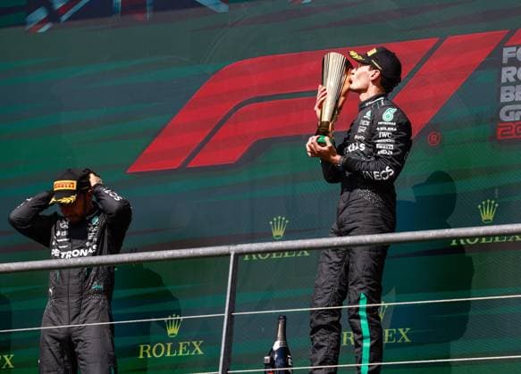 44 Lewis Hamilton (GBR, Mercedes-AMG Petronas F1 Team), 63 George Russell (GBR, Mercedes-AMG Petronas F1 Team), F1 Grand Prix of Belgium at Circuit de Spa-Francorchamps on July 28, 2024 in Spa-Francorchamps, Belgium. (Photo by HOCH ZWEI) Spa-Francorchamps Belgium