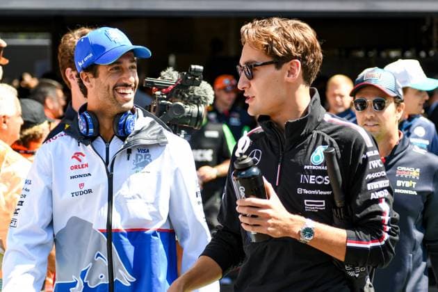 Formel 1 GP Spa Belgien. Sonntag, 28.07.2024 Daniel Ricciardo, 3, Visa Cash App RB Formula One Team und George Russell 63, Mercedes-AMG Petronas F1 Team; Formel 1 GP Spa Belgien. Sonntag, 28.07.2024 Copyright: xBEAUTIFULxSPORTS Erlhofx