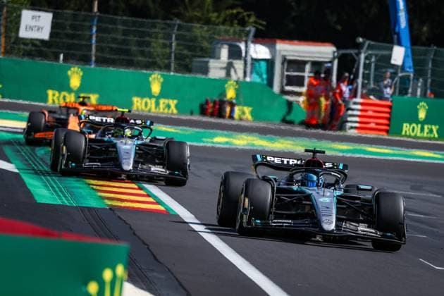 63 George Russell (GBR, Mercedes-AMG Petronas F1 Team), 44 Lewis Hamilton (GBR, Mercedes-AMG Petronas F1 Team), 81 Oscar Piastri (AUS, McLaren Formula 1 Team), F1 Grand Prix of Belgium at Circuit de Spa-Francorchamps on July 28, 2024 in Spa-Francorchamps, Belgium. (Photo by HOCH ZWEI) Spa-Francorchamps Belgium