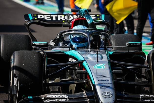 RUSSELL George (gbr), Mercedes AMG F1 Team W15, celebrating the race win during the Formula 1 Rolex Belgian Grand Prix 2024, 14th round of the 2024 Formula One World Championship, WM, Weltmeisterschaft from July 26 to 28, 2024 on the Circuit de Spa-Francorchamps, in Stavelot, Belgium - F1 - BELGIAN GRAND PRIX 2024 DPPI Panoramic  240728_R14_BELGIO_DP_FG006651