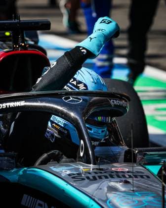 RUSSELL George (gbr), Mercedes AMG F1 Team W15, celebrating the race win during the Formula 1 Rolex Belgian Grand Prix 2024, 14th round of the 2024 Formula One World Championship, WM, Weltmeisterschaft from July 26 to 28, 2024 on the Circuit de Spa-Francorchamps, in Stavelot, Belgium - F1 - BELGIAN GRAND PRIX 2024 DPPI Panoramic  240728_R14_BELGIO_DP_FG006672-2