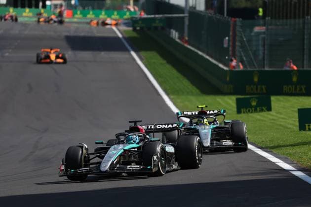 63 George Russell (GBR, Mercedes-AMG Petronas F1 Team), 44 Lewis Hamilton (GBR, Mercedes-AMG Petronas F1 Team), F1 Grand Prix of Belgium at Circuit de Spa-Francorchamps on July 28, 2024 in Spa-Francorchamps, Belgium. (Photo by HOCH ZWEI) Spa-Francorchamps Belgium