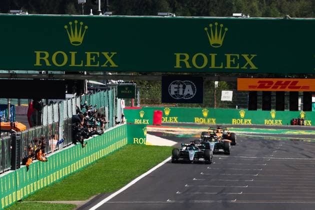 63 George Russell (GBR, Mercedes-AMG Petronas F1 Team), 44 Lewis Hamilton (GBR, Mercedes-AMG Petronas F1 Team), 81 Oscar Piastri (AUS, McLaren Formula 1 Team), F1 Grand Prix of Belgium at Circuit de Spa-Francorchamps on July 28, 2024 in Spa-Francorchamps, Belgium. (Photo by HOCH ZWEI) Spa-Francorchamps Belgium