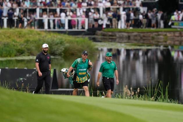 28th July 2024; JCB Golf &amp; Country Club, Rocester, Uttoxeter, England; LIV UK Golf League, Final Round; Louis Oosthuizen of the Stinger GC and Jon Rahm of the Legion XIII GC walks along the 1st fairway  ActionPlus12673663 StevenxFlynn