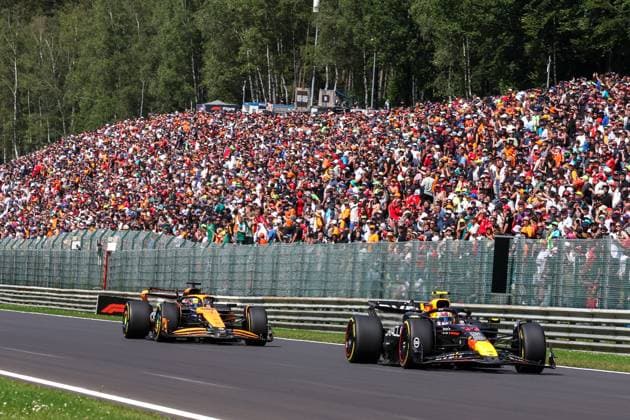 11 Sergio Perez (MEX, Oracle Red Bull Racing), 81 Oscar Piastri (AUS, McLaren Formula 1 Team), F1 Grand Prix of Belgium at Circuit de Spa-Francorchamps on July 28, 2024 in Spa-Francorchamps, Belgium. (Photo by HOCH ZWEI) Spa-Francorchamps Belgium
