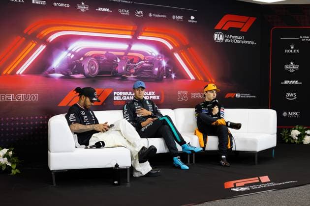 44 Lewis Hamilton (GBR, Mercedes-AMG Petronas F1 Team), 63 George Russell (GBR, Mercedes-AMG Petronas F1 Team), 81 Oscar Piastri (AUS, McLaren Formula 1 Team), F1 Grand Prix of Belgium at Circuit de Spa-Francorchamps on July 28, 2024 in Spa-Francorchamps, Belgium. (Photo by HOCH ZWEI) Spa-Francorchamps Belgium