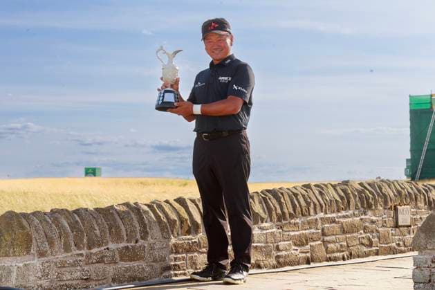 28th July 2024; Carnoustie Golf Links, Carnoustie, Angus, Scotland, Senior Open Championship, Round 4; K J Choi with the Seniors Open Championship trophy after his victory on the Championship Links, Carnoustie  ActionPlus12673697 DavidxYoung