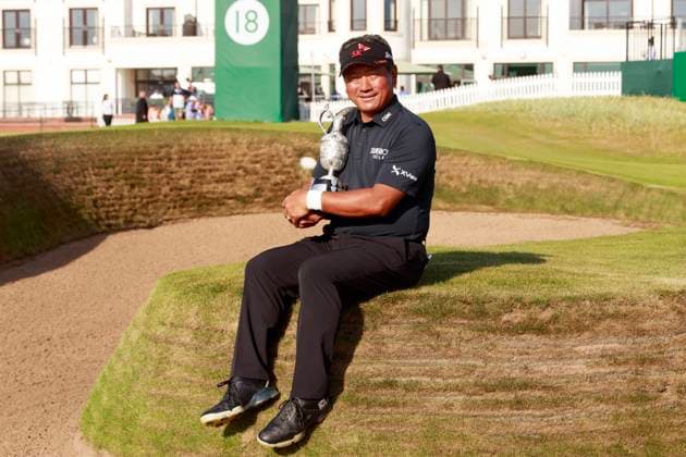 28th July 2024; Carnoustie Golf Links, Carnoustie, Angus, Scotland, Senior Open Championship, Round 4; K J Choi with the Seniors Open Championship trophy after his victory on the Championship Links, Carnoustie  ActionPlus12673700 DavidxYoung