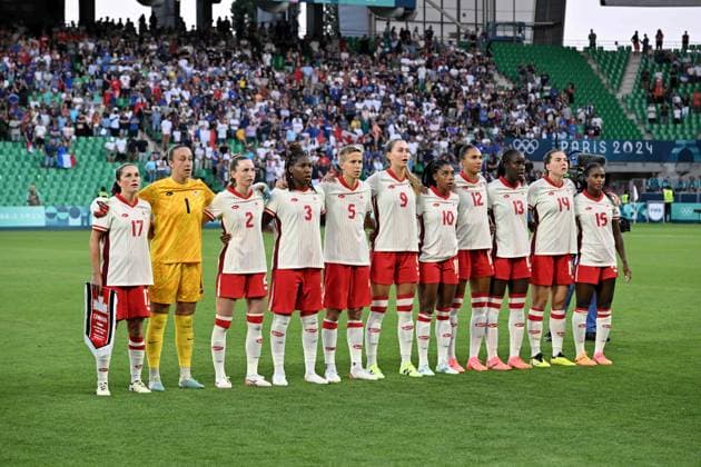 Team (Canada), women football, Argentina vs Morocco , Women preliminary round during the Olympic Games, Olympische Spiele, Olympia, OS Paris 2024 JO 2024 : FOOTBALL FEMININ - France vs Canada - Jeux Olympiques 2024 - Paris2024 - Saint-Etienne - 28 07 2024 DPPI Panoramic 