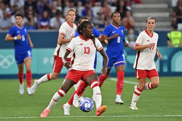 JEUX OLYMPIQUES PARIS 2024 PHOTOPQR LE PROGRES Rémy PERRIN - Saint-Étienne 28 07 2024 - JO Paris 2024 -Match de football féminin Jeux Olympiques Paris 2024 entre la France et le Canada. Au stade Geoffroy-Guichard de Saint-Etienne. Toletti - The Paris 2024 Summer Olympic Games, Olympische Spiele, Olympia, OS (Jul 26-Aug 11, 2024). July 28, 2024