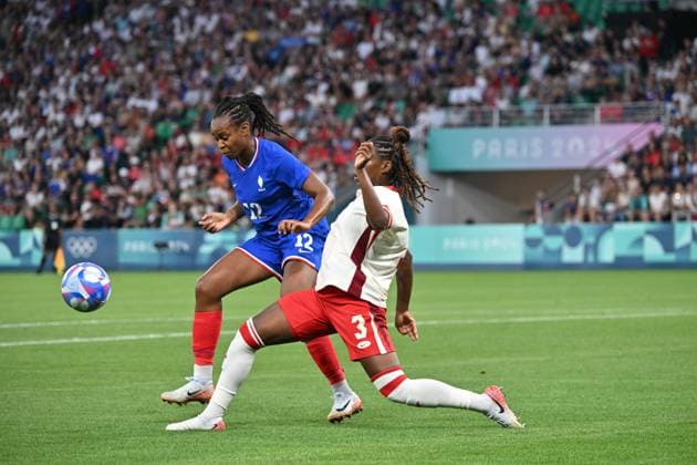 Delphine Cascarino (France), women football, Argentina vs Morocco , Women preliminary round during the Olympic Games, Olympische Spiele, Olympia, OS Paris 2024 JO 2024 : FOOTBALL FEMININ - France vs Canada - Jeux Olympiques 2024 - Paris2024 - Saint-Etienne - 28 07 2024 DPPI Panoramic 