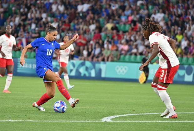 Delphine Cascarino (France), women football, Argentina vs Morocco , Women preliminary round during the Olympic Games, Olympische Spiele, Olympia, OS Paris 2024 JO 2024 : FOOTBALL FEMININ - France vs Canada - Jeux Olympiques 2024 - Paris2024 - Saint-Etienne - 28 07 2024 DPPI Panoramic 