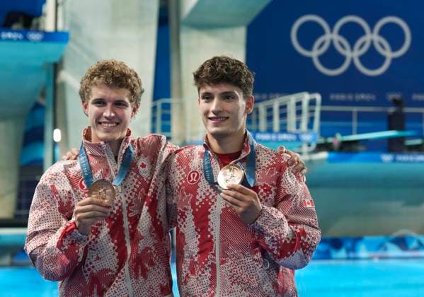 July 29, 2024, Paris, FRANCE: Canada s Nathan Zsombor-Murray, right, and Rylan Wiens reacts after winning the bronze medal in Men s Synchronized 10m Platform Diving at the Paris Summer Olympics in Paris, France on Monday, July 29, 2024. Canada News - July 29, 2024  - ZUMAc35_ 20240729_zaf_c35_046 Copyright: xNathanxDenettex