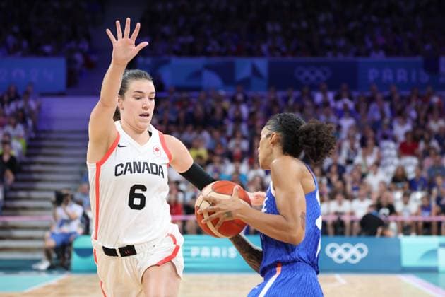 Bridget CARLETON (Canada) Women basketball, Canada vs France , Women s preliminary round during the Olympic Games, Olympische Spiele, Olympia, OS Paris 2024 JO 2024 : BASKET BALL - Canada vs France - Jeux Olympiques 2024 - Paris2024 - Lille - 29 07 2024 DPPI Panoramic 