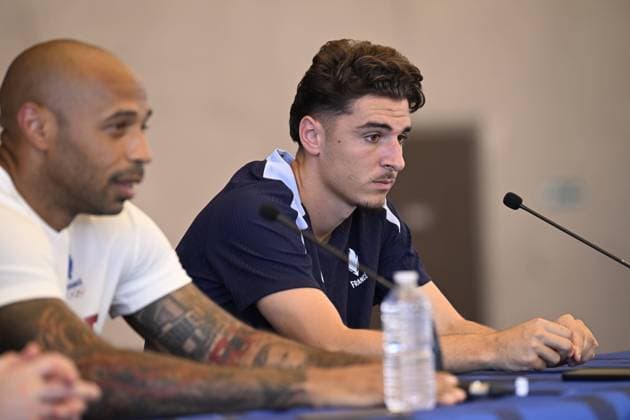 Entraînement de l Équipe de France Olympique Masculine au Complexe Sportif de la Gardi à Trets, le 29 juillet 2024. Joris Chotard FOOTBALL : Entraînement de l Équipe de France Olympique Masculine - Trets - 29 07 2024 WilliamCannarella Panoramic 