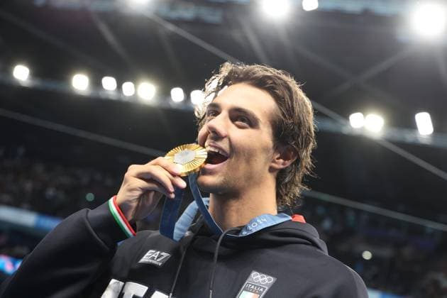 Foto IPP Marco Trovati Pentaphoto Parigi 29 07 2024 Giochi Olimpici Olimpiadi Olimpiade Estive Olympic Games, Olympische Spiele, Olympia, OS Paris Nuoto 100 mt Dorso maschile nella foto Thomas Ceccon Italy Photo Press World Copyright italy  Copyright: xR4924_italyphotopressx