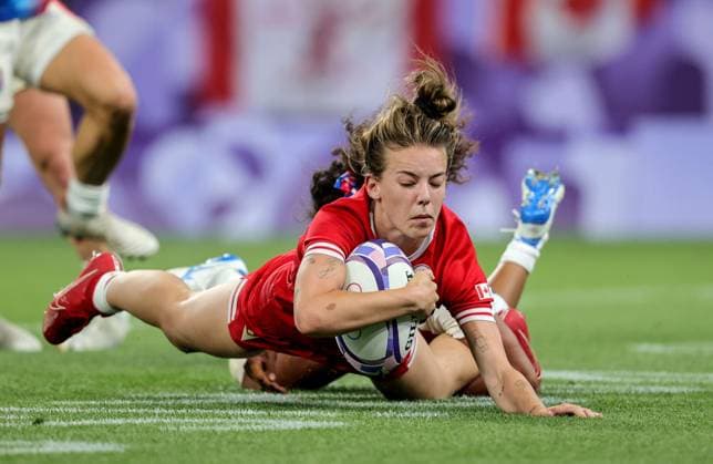 Paris 2024 Olympic Games, Olympische Spiele, Olympia, OS Stade de France, Saint-Denis, Paris, France 29 7 2024 Women™s Rugby Sevens - Quarter-Final France vs Canada Canada™s Chloe Daniels scores a try Chloe Daniels scores a try 29 7 2024  Copyright: x INPHO DanxSheridanx C36I9287