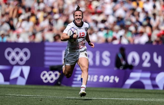 Paris 2024 Olympic Games, Olympische Spiele, Olympia, OS Stade de France, Saint-Denis, Paris, France 30 7 2024 Women™s Rugby Sevens - Semi-Final New Zealand vs USA USA™s Kristi Kirshe scores a try Kristi Kirshe scores a try 30 7 2024  Copyright: x INPHO DanxSheridanx AJ5I5687