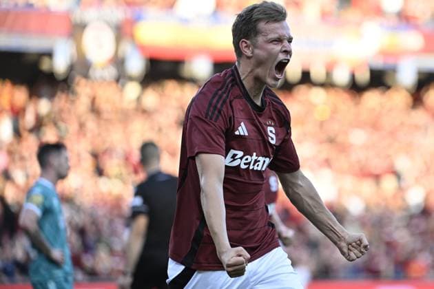 Mathias Ross (Sparta) celebrates his goal during the AC Sparta Praha vs Shamrock Rovers return match of 2nd qualifying round for the UEFA Champions League, in Prague, Czech Republic, on July 30, 2024. (CTKxPhoto KaterinaxSulova) CTKPhotoP2024073010755  CTKPhotoP2024073010755