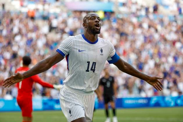 JEUX OLYMPIQUES PARIS 2024 PHOTOPQR LA PROVENCE SPEICH Frederic ; Marseille ; 30 07 2024 ; Jeux Olympiques Paris 2024 Tournoi de football olympique masculin Groupe A 3e journee Match Nouvelle-Zelande ( NZL ) - France ( FRA ) au Stade Velodrome de Marseille MATETA (FRA) JOIE BUT - The Paris 2024 Summer Olympic Games, Olympische Spiele, Olympia, OS (Jul 26-Aug 11, 2024). - The Paris 2024 Summer Olympic Games (Jul 26-Aug 11, 2024).