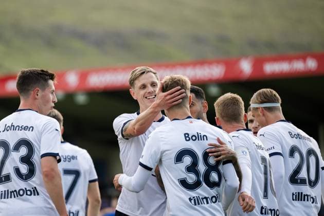 240730 Soren Rieks and Hugo Bolin of Malmö FF celebrate the 1-1 goal during the UEFA Champions League football match between Klaksvik and Malmö FF on July 30, 2024 in Klaksvik. Photo: Mathilda Ahlberg BILDBYRAN kod MA MA0693 fotboll football soccer fotball champions league klaksvik malmö ff bbeng qualifiers kval bbauto jubel Copyright: MATHILDAxAHLBERG BB240730MA017