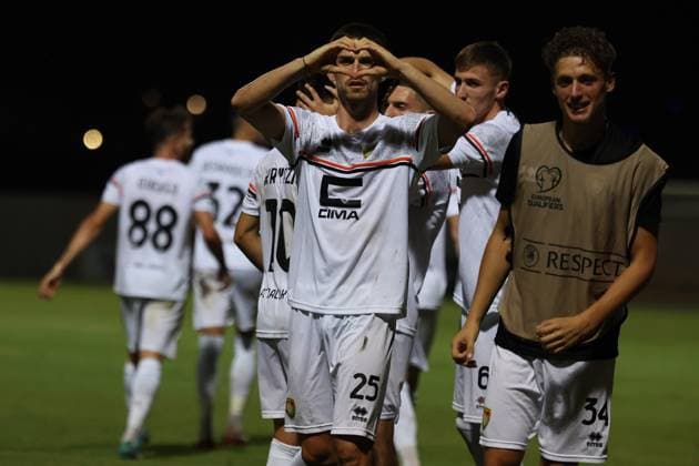 PAOLA, MALTA - JULY 30: Bernard Karrica of Ballkani is reacting after scoring the 0-2 goal for his team during the UEFA Europa Conference League, Second Qualifying Round, 2nd Leg soccer match between Hamrun Spartans and Ballkani at the Tony Bezzina Stadium, Paola, Malta on 30 July 2024. Hamrun Spartans v Ballkani - UEFA Europa Conference League 2024 2025, Second Qualifying Round, 2nd Leg