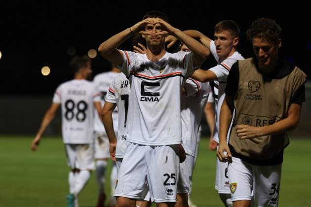 PAOLA, MALTA - JULY 30: Bernard Karrica of Ballkani is reacting after scoring the 0-2 goal for his team during the UEFA Europa Conference League, Second Qualifying Round, 2nd Leg soccer match between Hamrun Spartans and Ballkani at the Tony Bezzina Stadium, Paola, Malta on 30 July 2024. Hamrun Spartans v Ballkani - UEFA Europa Conference League 2024 2025, Second Qualifying Round, 2nd Leg