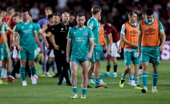 UEFA Champions League Second Qualifying Round Second Leg, epet ARENA, Prague, Czech Republic 30 7 2024 Sparta Prague vs Shamrock Rovers Rovers™ Jack Byrne dejected after the game Jack Byrne dejected after the game 30 7 2024  Copyright: x INPHO AleksandarxDjorovicx AS4A0047