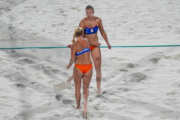 2024-07-30 Beach Volleybal - Olympic Games, Olympische Spiele, Olympia, OS Paris 2024 - Day 4 PARIS, FRANCE - JULY 30: Raisa Schoon of the Netherlands, Katja Stam of the Netherlands competing in the Women s Preliminary Phase during Day 4 of Beach Volleybal - Olympic Games Paris 2024 at Eiffel Tower Stadium on July 30, 2024 in Paris, France. (Photo by Andre Weening BSR Agency) Paris France Content not available for redistribution in The Netherlands directly or indirectly through any third parties. Copyright: xBSRxAgencyx