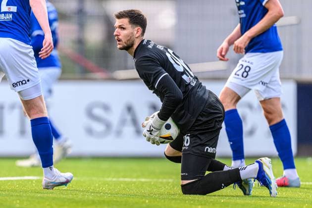 240730 Goalkeeper Mark Fabricius Jensen of Klaksvik during the UEFA Champions League football match between Klaksvik and Malmö FF on July 30, 2024 in Klaksvik. Photo: Mathilda Ahlberg BILDBYRAN kod MA MA0693 fotboll football soccer fotball champions league klaksvik malmö ff bbeng Qualifiers kval Copyright: MATHILDAxAHLBERG BB240730MA079