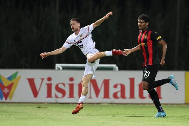 PAOLA, MALTA - JULY 30: Bernard Karrica of Ballkani is in action during the UEFA Europa Conference League, Second Qualifying Round, 2nd Leg soccer match between Hamrun Spartans and Ballkani at the Tony Bezzina Stadium, Paola, Malta on 30 July 2024. (Photo by Domenic Aquilina) Hamrun Spartans v Ballkani - UEFA Europa Conference League 2024 2025, Second Qualifying Round, 2nd Leg