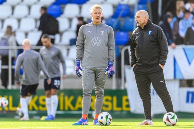 240730 Goalkeeper Johan Dahlin and goalkeeper coach Jonnie Fedel of Malmö FF ahead of the UEFA Champions League football match between Klaksvik and Malmö FF on July 30, 2024 in Klaksvik. Photo: Mathilda Ahlberg BILDBYRAN kod MA MA0693 fotboll football soccer fotball champions league klaksvik malmö ff bbeng Qualifiers kval Copyright: MATHILDAxAHLBERG BB240730MA121