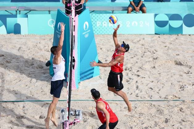 OLYMPICS - Olympic Summer Games 2024 PARIS,FRANCE,31.JUL.24 - OLYMPICS, Beach volleyball, Beachvolleyball - Olympic Summer Games Paris 2024, preliminary phase, men. Image shows David Schweiner (CZE) and Alexander Horst (AUT).  GEPAxpictures xArminxRauthner
