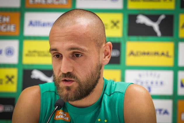 SOCCER - UEFA EL, Rapid vs Krakow VIENNA,AUSTRIA,31.JUL.24 - SOCCER - UEFA Europa League, qualification, SK Rapid Wien vs Wisla Krakow, preview, press conference, PK, Pressekonferenz Rapid. Image shows Lukas Grgic (Rapid).  GEPAxpictures xDavidxBitzan