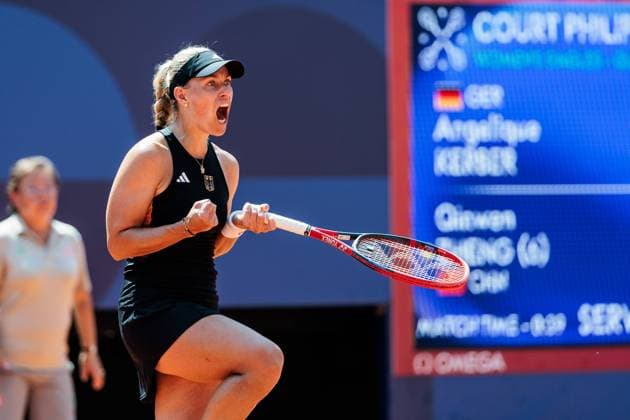 FRA, Paris, Olympischen Spiele Paris 2024, (31.07.2024, (Tennis EINZEL Damen, Viertelfinale Angelique Kerber (Deutschland) - Qinwen Zheng (China), Tennisstadion Roland Garros - Court Philippe-Chatrier) Angelique Kerber (Deutschland) jubelt Copyright: HMBxMedia SteffiexWunderl