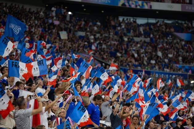 Lyon, France, July 31th 2024: Supporters of France are seen during the Olympic Games, Olympische Spiele, Olympia, OS Paris 2024 Women Group A football match between New Zealand and France at Stade de Lyon in Lyon, France. (Ane Frosaker SPP) Copyright: xAnexFrosakerx xSPPx spp-en-AnFrSp-_F_17081