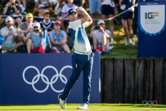 240801 Victor Perez of France competes in men s individual golf round 1 during day 6 of the Paris 2024 Olympic Games, Olympische Spiele, Olympia, OS on August 1, 2024 in Paris. Photo: Ludvig Thunman BILDBYRAN kod LT LT0653 golf olympic games olympics os ol olympiska spel olympiske leker paris 2024 paris-os paris-ol 6 bbeng grappa33 Copyright: LUDVIGxTHUNMAN BB240801LT002