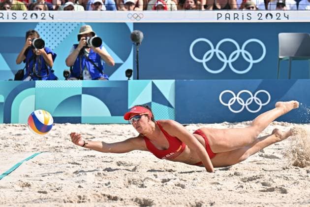 Paris 2024 - Women’s Beach volleyball, Beachvolleyball Spain v Egypt Paula of team Spain during the Women s beach volleyball between Spain and Egypt during the Olympic Games, Olympische Spiele, Olympia, OS Paris 2024 at Eiffel Tower Stadium on August 1, 2024 in Paris, France. Photo by Laurent Zabulon ABACAPRESS.COM  Copyright: xZabulonxLaurent ABACAx