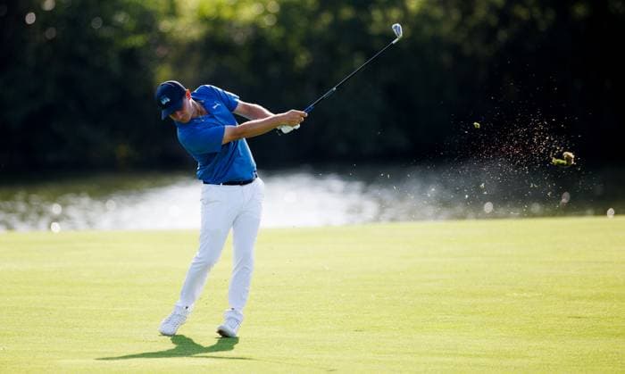 Paris 2024 Olympic Games, Olympische Spiele, Olympia, OS Le Golf National, Guyancourt, Paris, France 1 8 2024 Argentina™s Emiliano Grillo takes his second shot on the first hole Emiliano Grillo takes his second shot on the first hole 1 8 2024  Copyright: x INPHO JamesxCrombiex JRH24558