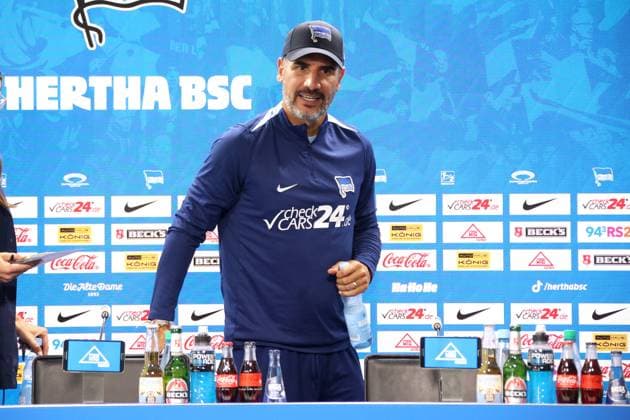 DEU, DFL, 2. FBL, Hertha BSC, Pressekonferenz, 01.08.2024, Hertha-Geschaeftsstelle, Berlin, DEU, DFL, 2. FBL, Hertha BSC, Pressekonferenz, im Bild Cheftrainer Cristian Fiel (Hertha BSC Berlin), DFL - regulations prohibit any use of Photographs as image sequences and or quasi-video Foto: Juergen Engler nordphoto GmbH