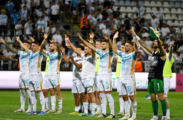Croatia, Rijeka, 010824. Stadium Rujevica. Return match of the 2nd preliminary round of the UEFA European League HNK Rijeka - FC Corvinul Hunedoara. In the photo: Rijeka s celebration. Photo: Damir Skomrlj CROPIX Copyright: xxDamirxSkomrljx rijeka_corvinul32-010824