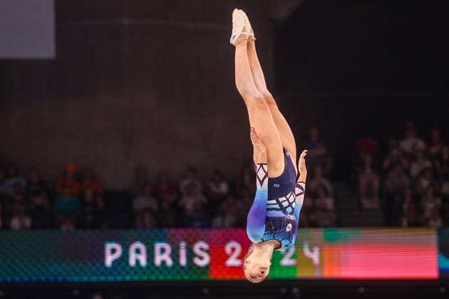 FRANCE, PARIS - AUGUST 2, 2024: Anzhela Bladtseva of Russia competes in the women s trampoline gymnastics qualification at the 2024 Summer Olympic Games, Olympische Spiele, Olympia, OS at Bercy Arena. Alexander Shcherbak TASS  72652604