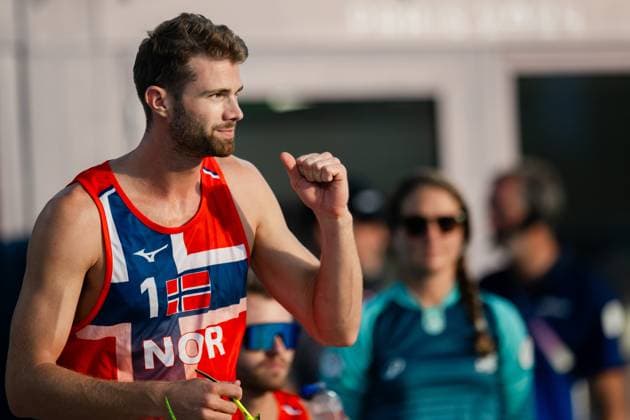 240802 Anders Mol of Norway in men s preliminary round Beach volleyball, Beachvolleyball match between Norway and Netherlands during day 7 of the Paris 2024 Olympic Games, Olympische Spiele, Olympia, OS on August 2, 2024 in Paris. Photo: Jon Olav Nesvold BILDBYRAN COP 217 JE0093 beachvolleyboll beach volleyball sandvolleyball paris 2024 olympics day 7 norway - netherlands bbeng Copyright: JONxOLAVxNESVOLD BB240802JE157
