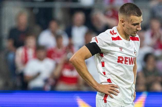 2. Fussball-Bundesliga: 1. FC Köln - Hamburger SV, 02.08.2024 Tim Lemperle (1. FC Köln, 19) hadert. 2. Fussball-Bundesliga, 1. FC Köln - Hamburger SV, 1. Spieltag, am 02.08.2024, RheinEnergie-Stadion, Köln DFL regulations prohibit any use of photographs as image sequences and or quasi-video