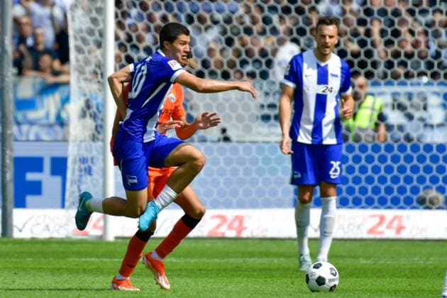 03.08.2024, xlakx, Fussball 2.Bundesliga, Hertha BSC Berlin - SC Paderborn emspor, v.l. Ibrahim Maza (Hertha BSC),Zweikampf, Duell, Kampf, tackle (DFL DFB REGULATIONS PROHIBIT ANY USE OF PHOTOGRAPHS as IMAGE SEQUENCES and or QUASI-VIDEO) Daniel Lakomski JAN Huebner Berlin