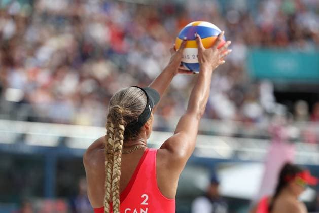 Jeux Olympiques Paris 2024 : BEACH VOLLEY Thierry LARRET MAXPPP. Jeux Olympiques Paris 2024. Olympic Games, Olympische Spiele, Olympia, OS BEACH VOLLEY. Stade Tour Eiffel, Paris (75). Le 3 Aout 2024. MELISSA (CAN) BRANDIE (CAN) VS TINA (LAT) ANASTASIJA (LAT) PARIS (75) STADE TOUR EIFFEL ILE DE FRANCE FRANCE  Copyright: xThierryxLARRET MAXPPPxThierryxLARRETx TL_20240803_4010 0720129824st