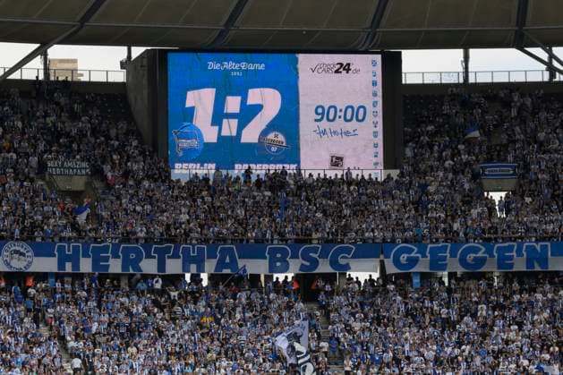 GER, Berlin, Fussball, Hertha BSC vs SC Paderborn, 2. Bundesliga, Olympiastadion, 03.08.2024, Endstand nach 90 Minuten Spielzeit, 1:2, Hertha verliert, dfl-dfb-regulations-prohibit-any-use-of-photographs-as-image-sequences-and-or-quasi-video