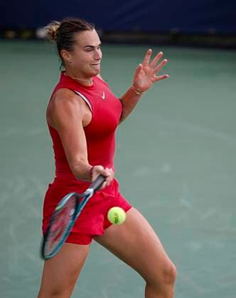 August 3, 2024: Aryna Sabalenka plays a shot during the 2024 Mubadala Citi DC Open tennis tournament being played at Rock Creek Park Tennis Center in Washington, D.C. CSM District Of Columbia United States of America - ZUMAc04_ 20240803_zma_c04_137 Copyright: xJustinxCooperx