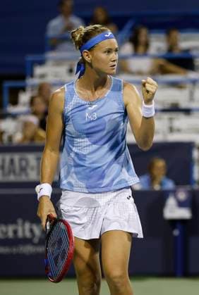 August 3, 2024: Marie Bouzkova (CZE) celebrates a point during the 2024 Mubadala Citi DC Open tennis tournament being played at Rock Creek Park Tennis Center in Washington, D.C. CSM District Of Columbia United States of America - ZUMAc04_ 20240803_zma_c04_378 Copyright: xJustinxCooperx